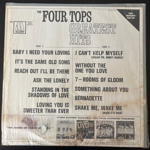 The Four Tops Greatest Hits Vintage 12" Vinyl - Picture 2 of 2